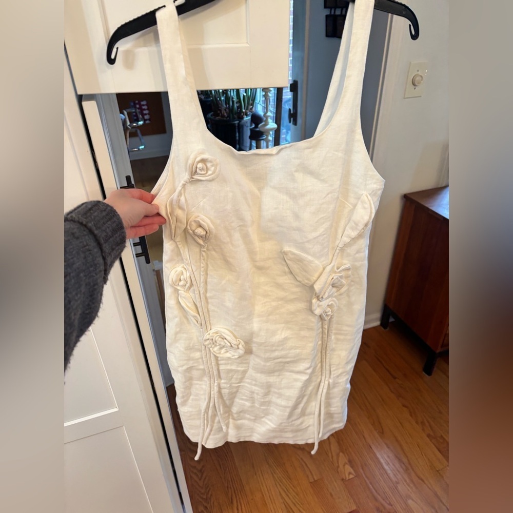 new Farm Rio Off-White Sleeveless Euroflax™ Premium Linen Mini Dress - Picture 5 of 8